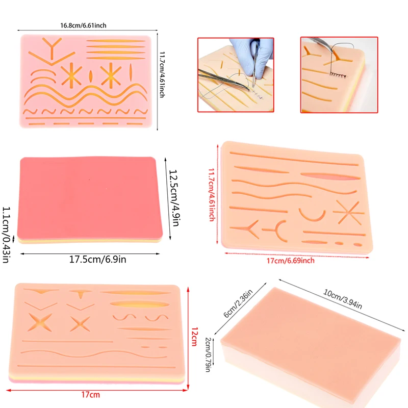 Silicone Medical  Anatomy Practice Suture Pad Model Pad Skin Suture Training Model Surgical SuturePad Human Traumatic Skin Model