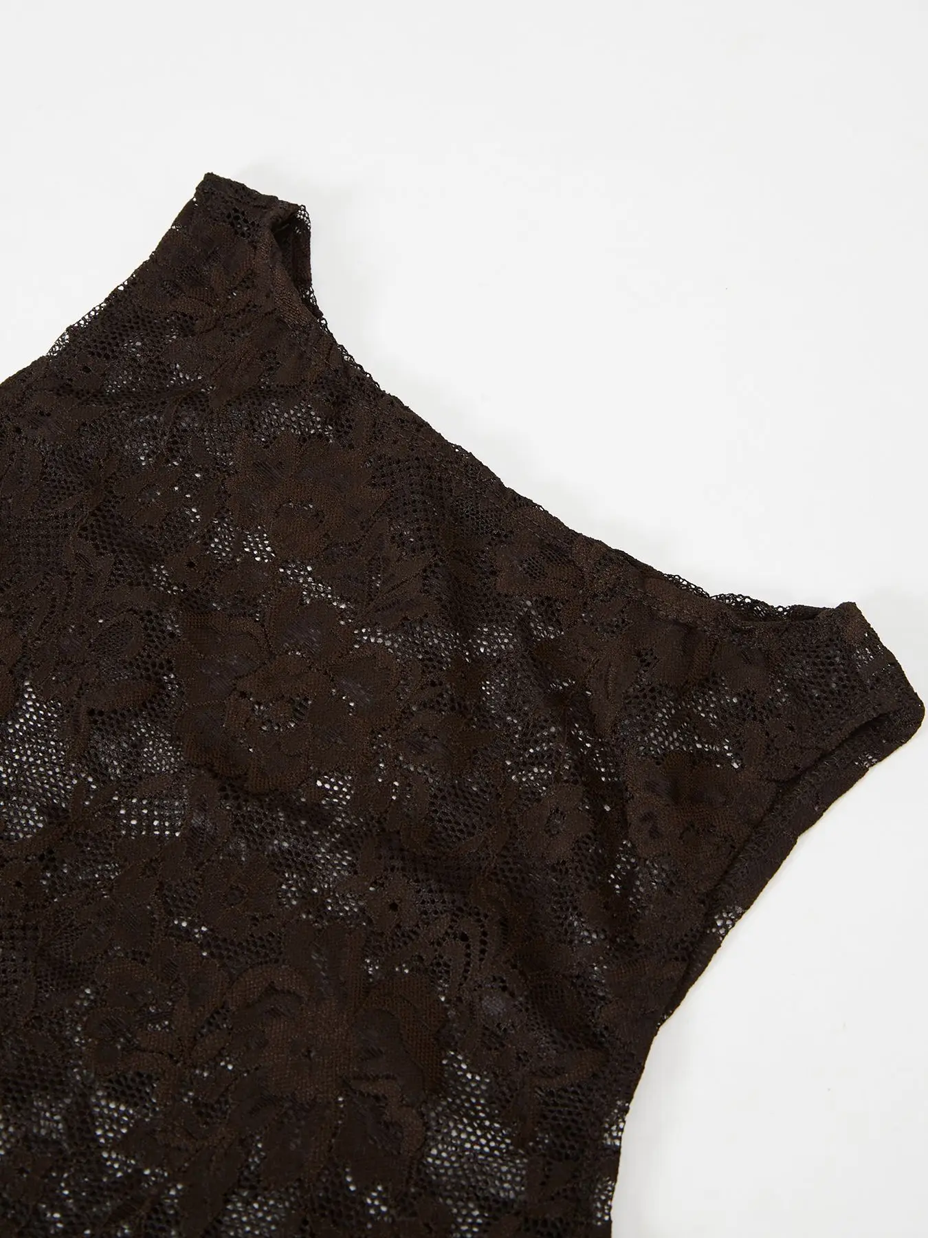 Damen Ärmelloses Spitzen-Slim-Fit Y2K-Shirt, Sommer-Oberteil mit O-Ausschnitt, Netz-Spitzen-Tanktop, Sexy Einfaches Einfarbiges Spitzen-Top für Damen 2026 – Detail 5