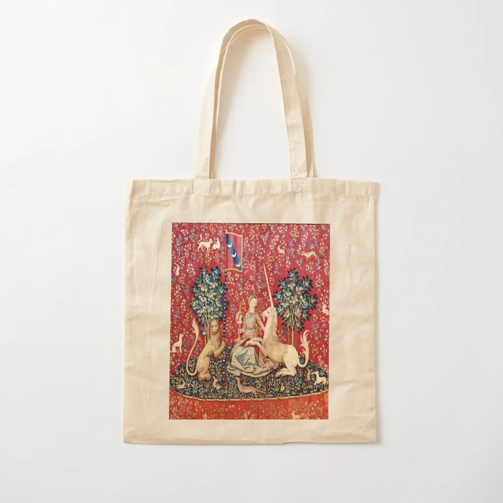 The Lady and the Unicorn - Sight: La Dame à la licorne - La Vue - Medieval Unicorn Tapestry Tote Bag