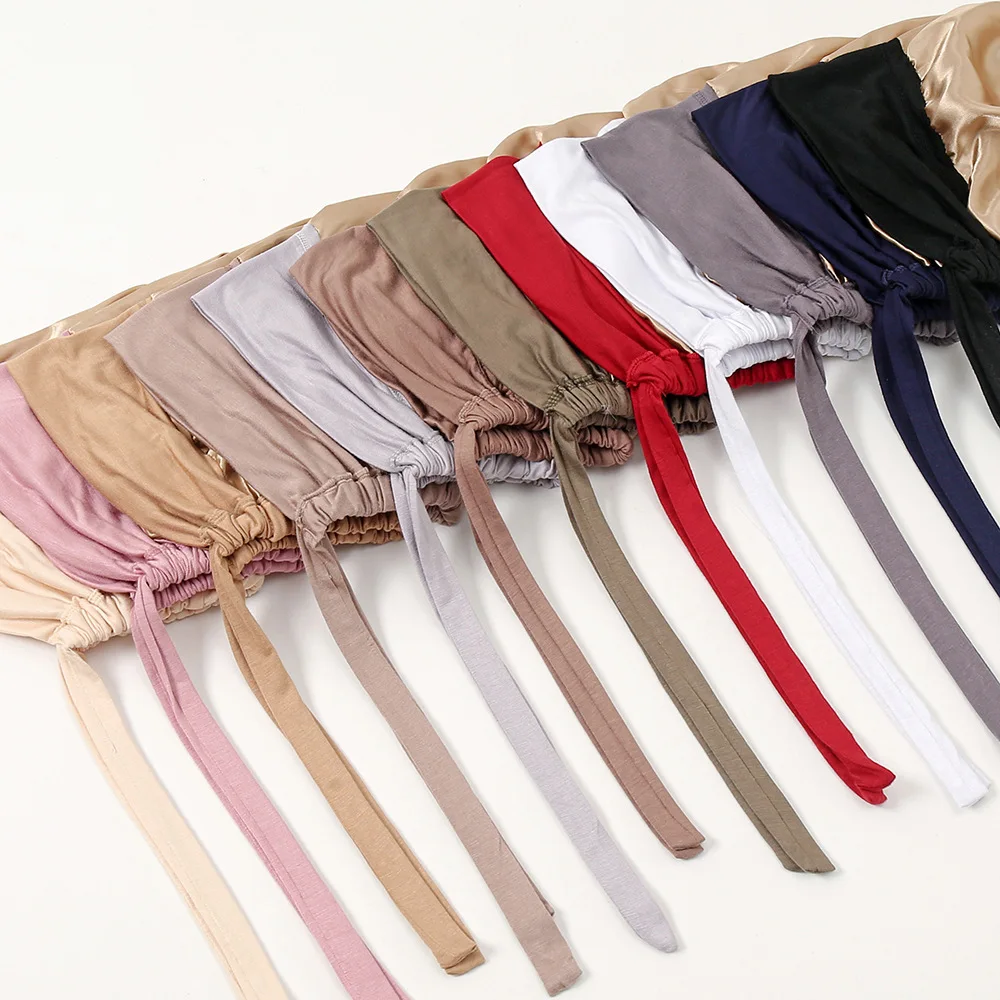 

Double Layer Modal Satin Hijab Cap Islam Undercap with Tie Bonnet Instant Hijabs for Women Turkish Scarves Muslim Turban Bandana