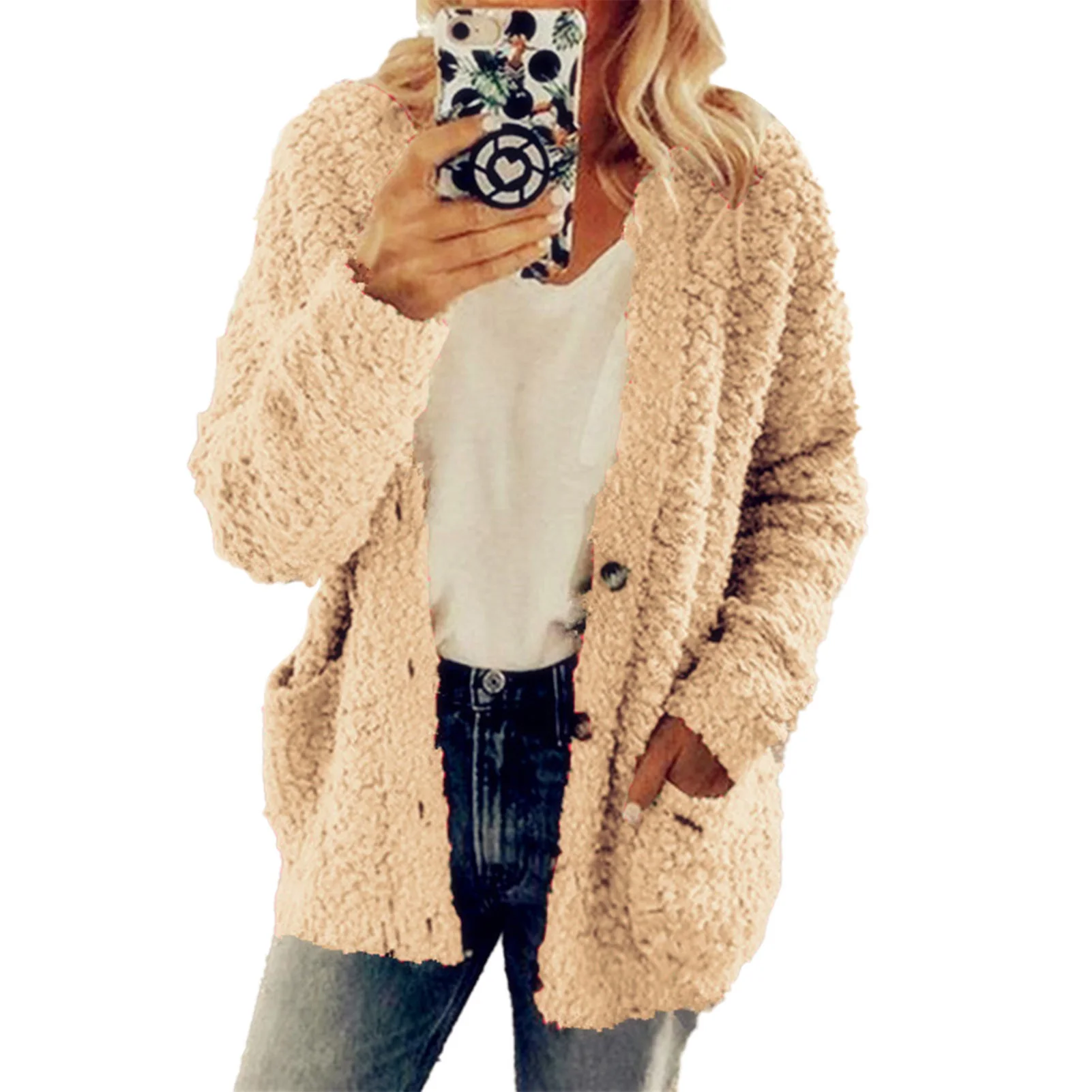 Casual Long Sleeve Cardigans Loose Soft Autumn & Winter Sweater Coat for Ladies Wear in Spring Fall Winter