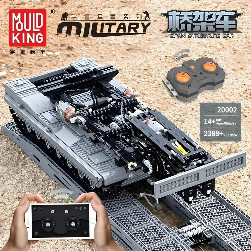 Mould King 20002 Military Tank Building Blocks – 2388 PCS RC Bridge Layer Tank Model, Compatible with Brick Toys, Gift for Adult