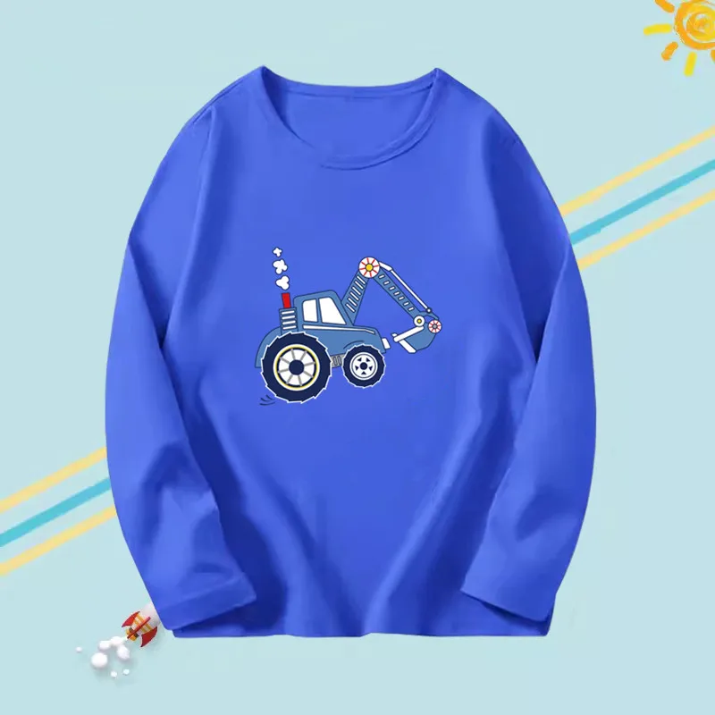Spring Autumn Boy T-shirts Cute Excavator Tee Tops Children Long Sleeve Cotton Base Tee