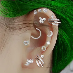 Crystal Twist Tragus Stud Earring For Women Girl Fashion Helix Piercing Cartilage Stud Earrings Small Lobe Piercing Conch Stud