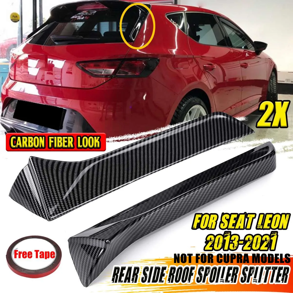 Glossy Black/Carbon Fiber Look Car Rear Side Spoiler Wing Rear Trunk Window Spoiler Lip For SEAT LEON 5F FR Mk3 MK3.5 2013-2021