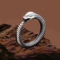 Simple Fashion Viking Ouroboros Rings Hip Hop Trendy Stainless Steel Animal Ring for Men Women Halloween Jewelry Gift Wholesale