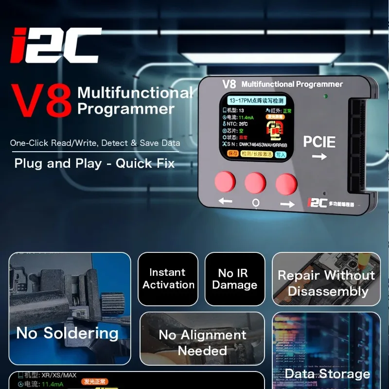 I2C V8 Multifunctional Programmer IP Face ID Dot Matrix Repair Tool One Click Read Write for IPhone X-17 PCIE Repair Device