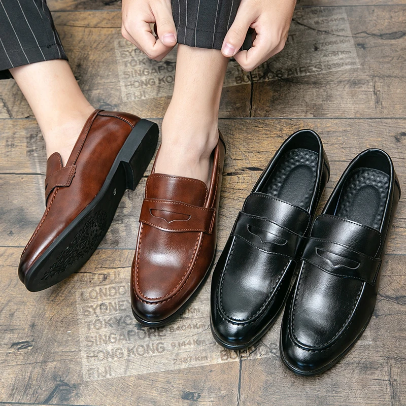 Luckman mens dress shoes PU leather fashion men business dress loafers pointy shoes
