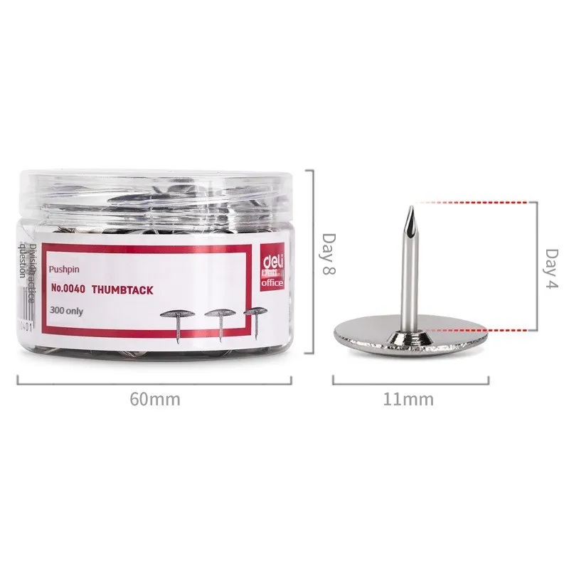 デリ 0040 画鋲 300 個/シリンダーピン丸頭プラスチックボックスコルク釘壁ペグ事務用品シングルバレル価格ピン