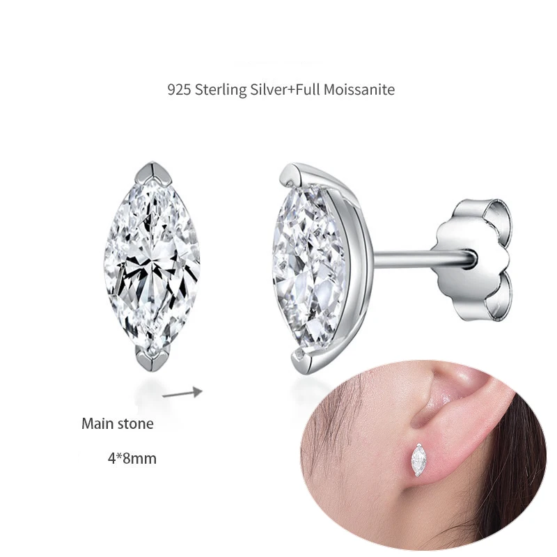 

Apaison 925 Sterling Silver 4*8 mm 0.5 ct Moissanite Women's Studs Earrings Prom Party Jewelry