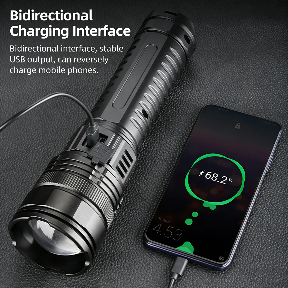 Ultra Bright LED Flashlight Powerful Tactical flash Defense Shock Teaser Rentton 100000 Lumen Ultra Tactical Torch 15000mah view 6