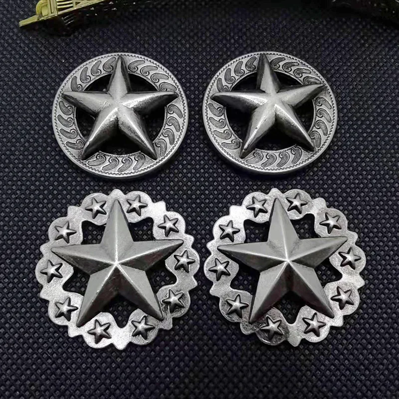 5pcs 36*36mm Punk Vintage Silver Western Texas Star Stud Rivet Leathercraft Saddle Conchos For Leather Rivet Back