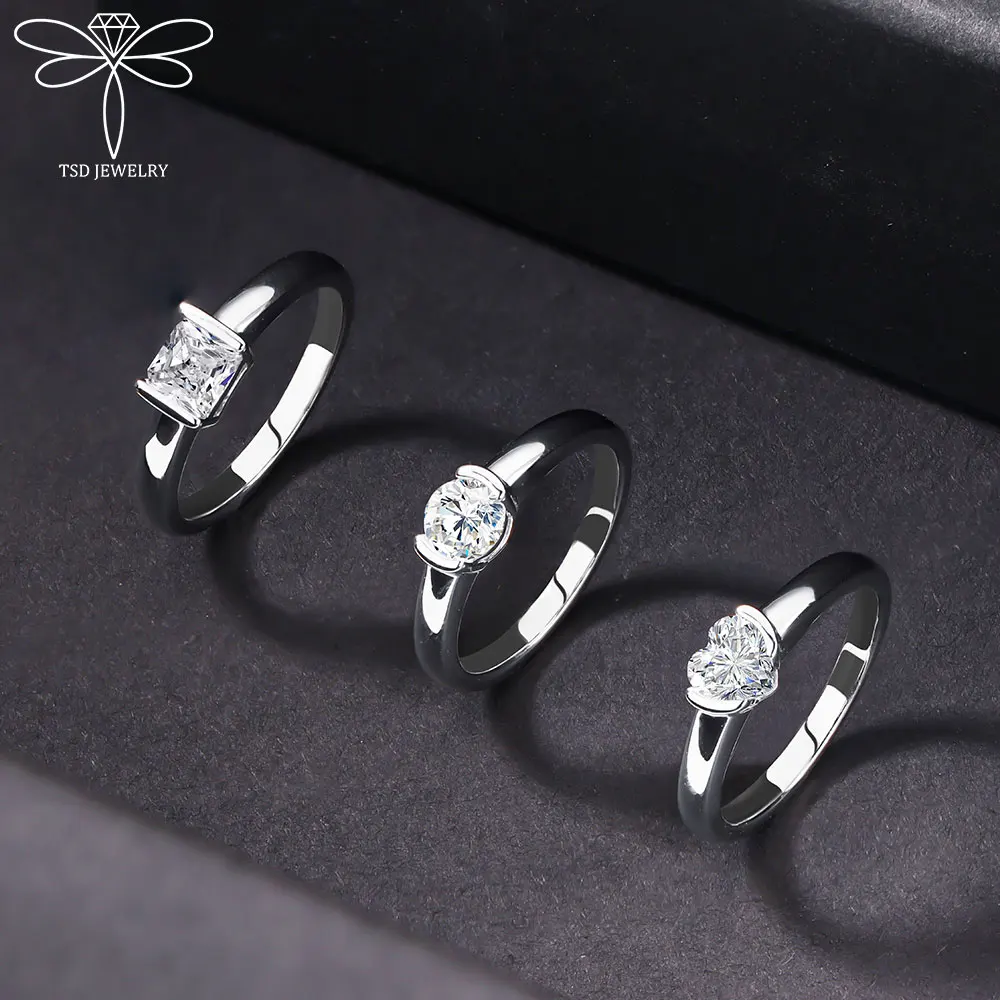 

0.5ct 925 Sterling Silver Round Moissanite Engagement Rings D Color Heart Square Shape Diamond Wedding Ring Women Fine Jewelry