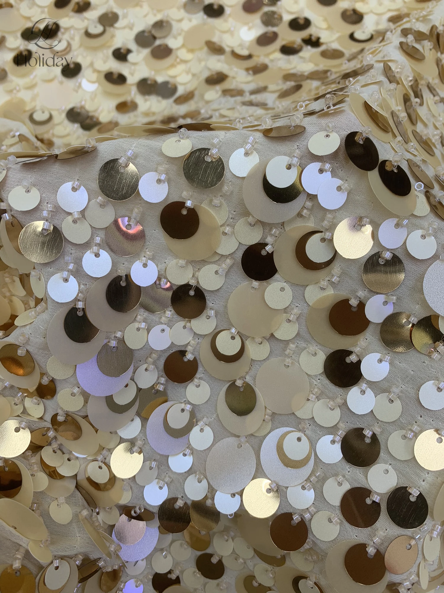 Tessuto di paillettes con perline di lusso, tessuto di fascia alta per abiti da sposa, moda couture, tessuto di pizzo materiale per costumi fai da te