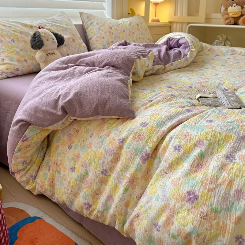 3 Pieces Flower Duvet Cover Set Floral Print Bedding Set(no Sheet) for Single Zipper Closure Quilt Cover+Pillowcases Home Girl