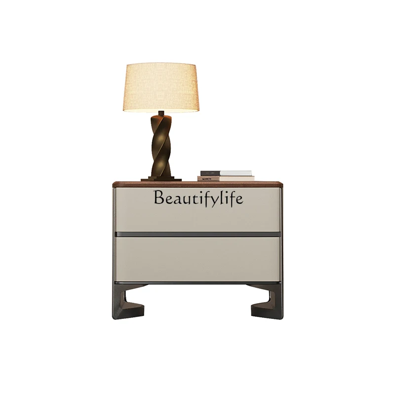 

Italian Minimalist Walnut Two-Drawer Cabinet Home Storage Light Luxury Solid Wood Bedside Table
