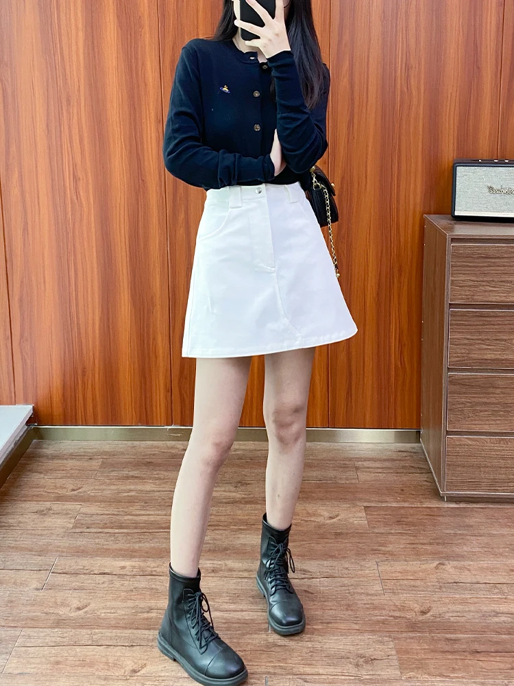 

High Waist A-Line Skirt Slimming Fit ort Length Versatile Summer Commute Sle Zipper Design Cotton Polyester Blend