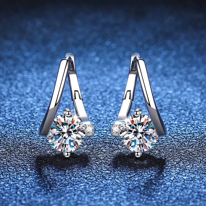 

S925 Silver White Gold Plated 1CT D Color Moissanite Fancy Shape 4-Prong Earrings for Women, Exquisite Jewelry.