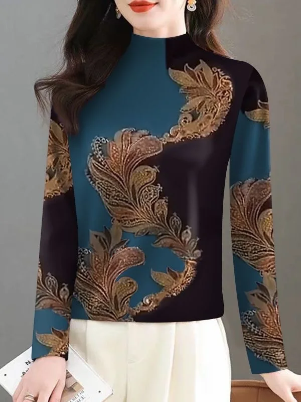 

Утепленная флисовая кофта с длинным рукавом и принтом, с воротником-стойкой, для женщин среднего возраста, весна-осень, премиум-класса, приталенная