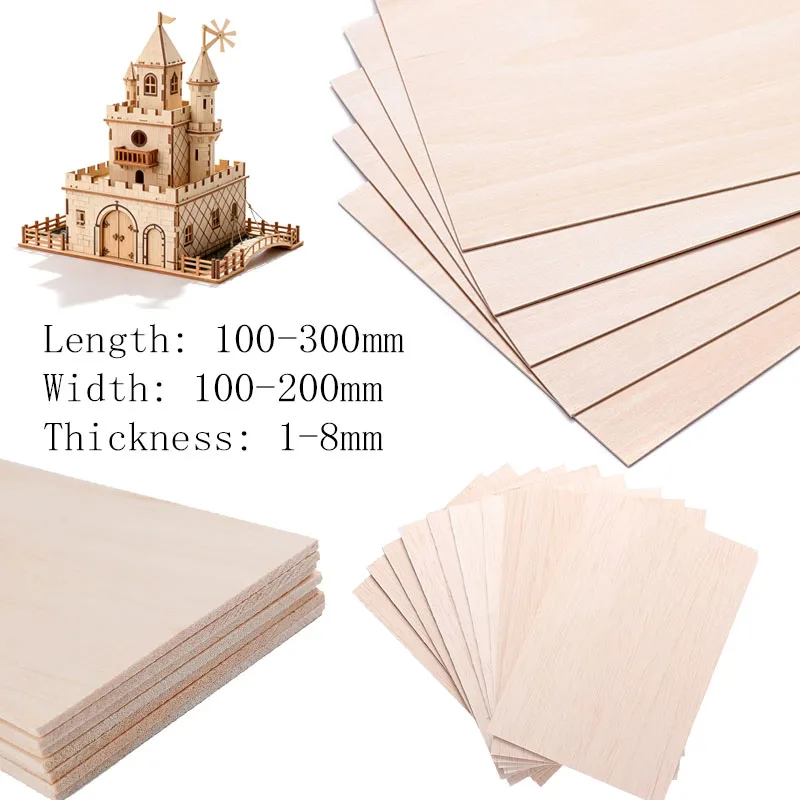 5-20 hojas de madera de Balsa de 1-8mm de espesor, 100/150/200/300mm de largo, 100/200mm de ancho para manualidades DIY, fabricación de modelos, aviones ligeros