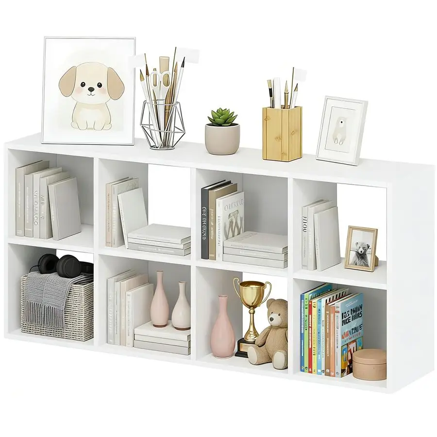 

Storage Organizer, White Bookshelf with Open Compartments for Home Office, Modern Bookcase Display Shelf for Living Room, Bedroo