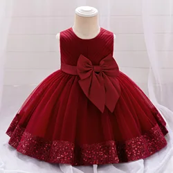 Toddler Sequin Girl Party Dress Christmas Wedding Prom Gown 1st Birthday Bow Princess Dress for Girl Lace Bridemaid Kids Clothes