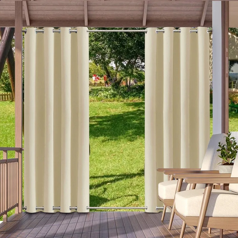 1Panel Blackout Windproof Outdoor Curtains Eyelets Top and Bottom Grommets Patio Waterproof Garden Thermal Curtains Drapes