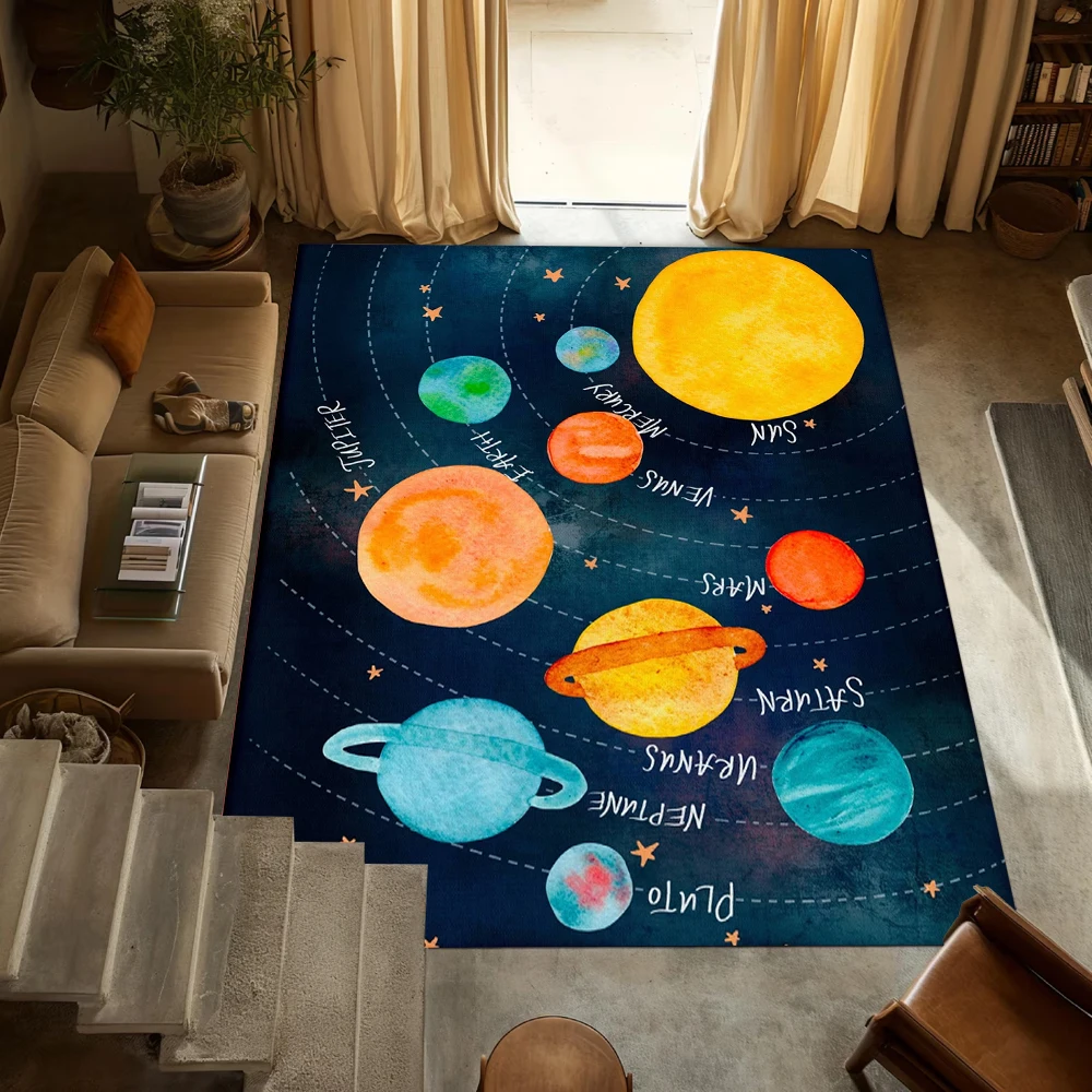 Solar System Rug Planet Galaxy Design for Living Room Kids Bedroom Space Floor Mat Home Decoration