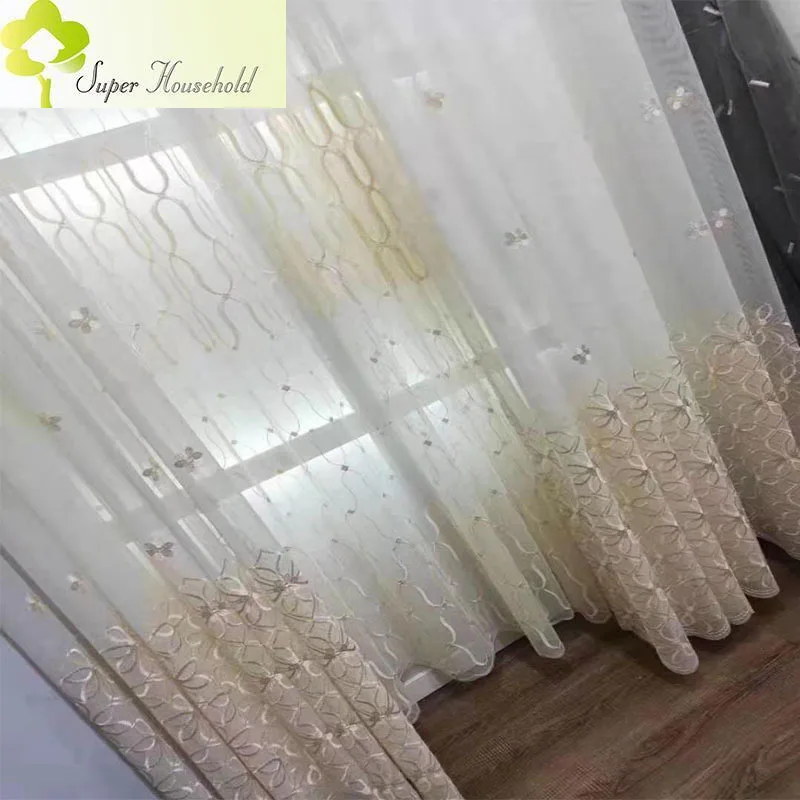 White Lace Luxury Sheer Curtains Panels Floral Embroidery Tulle for Living Room Window Bedroom Privacy Translucent Yarn Drapes