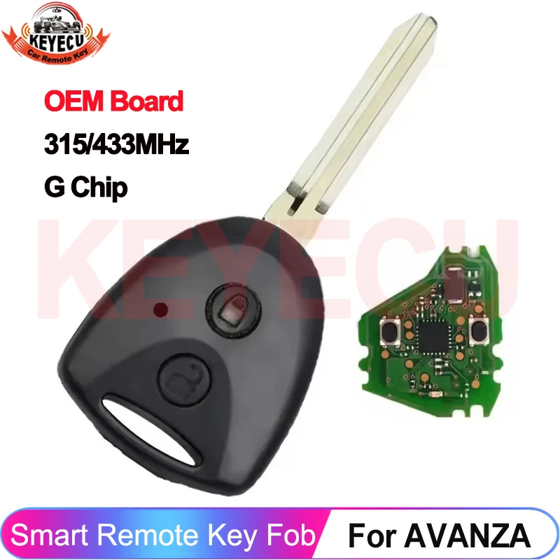 KEYECU Genuine OEM Board 315MHz 433MHz G Chip For Toyota AVANZA 2016 2017 2018 Auto Remote 2 Buttons Key Fob Replacement