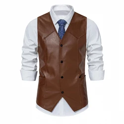 Chaleco de cuero para hombre, ropa informal de alta calidad, Color sólido, ajustado, talla grande, para negocios