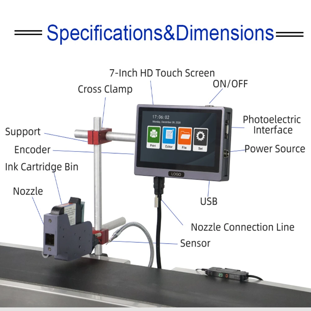 Linux 7.0-inch Screen Online Thermal Inkjet Printer QR Code Printing Batch Date Logo Expiry Date Production Line Inkjet Printer