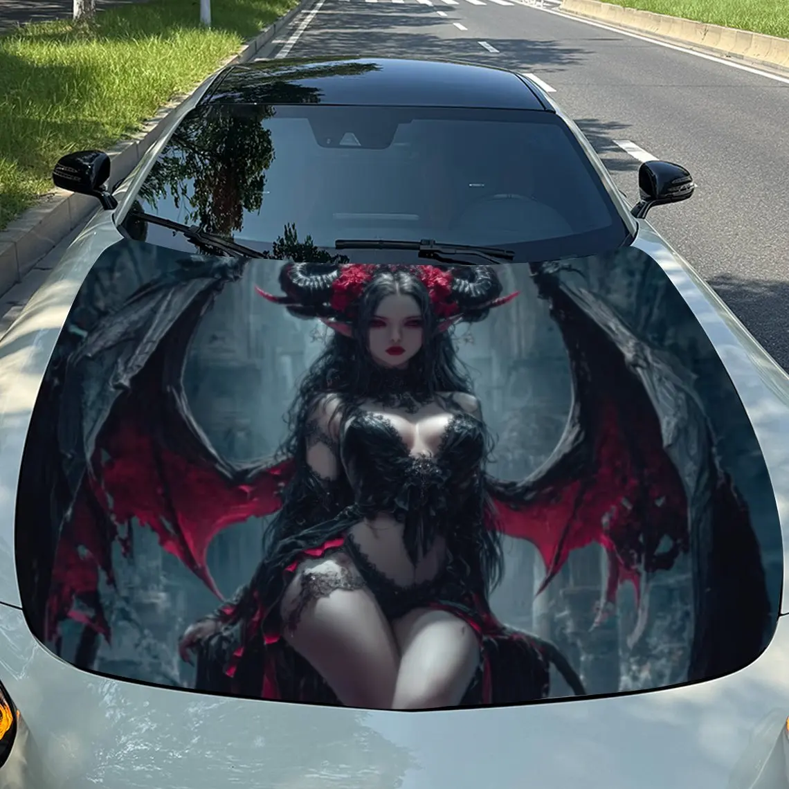 

Red Wings Enchanting Demons Car Hood Decal Sticker - Durable Vinyl Wrap For Cars, Trucks, SUVs - Weather-Resistant Protective Fi