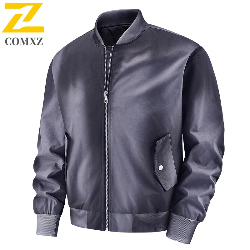 2025 New Jacket Men Autumn Gradient Color Baseball Collar Windproof  Workwear Outdoor Casual Hiking Streetwear Outerwear