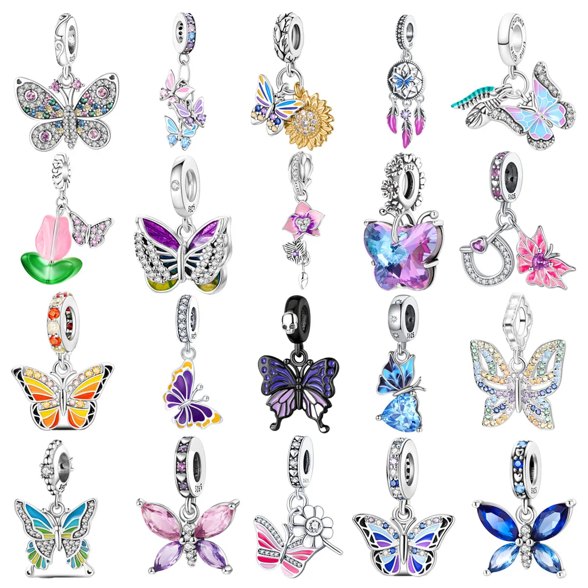 Original 925 Charms Sterling Silver Butterfly Tulip Dreamcatcher Pendant for Necklace DIY Bracelet Ladies Jewelry Gift