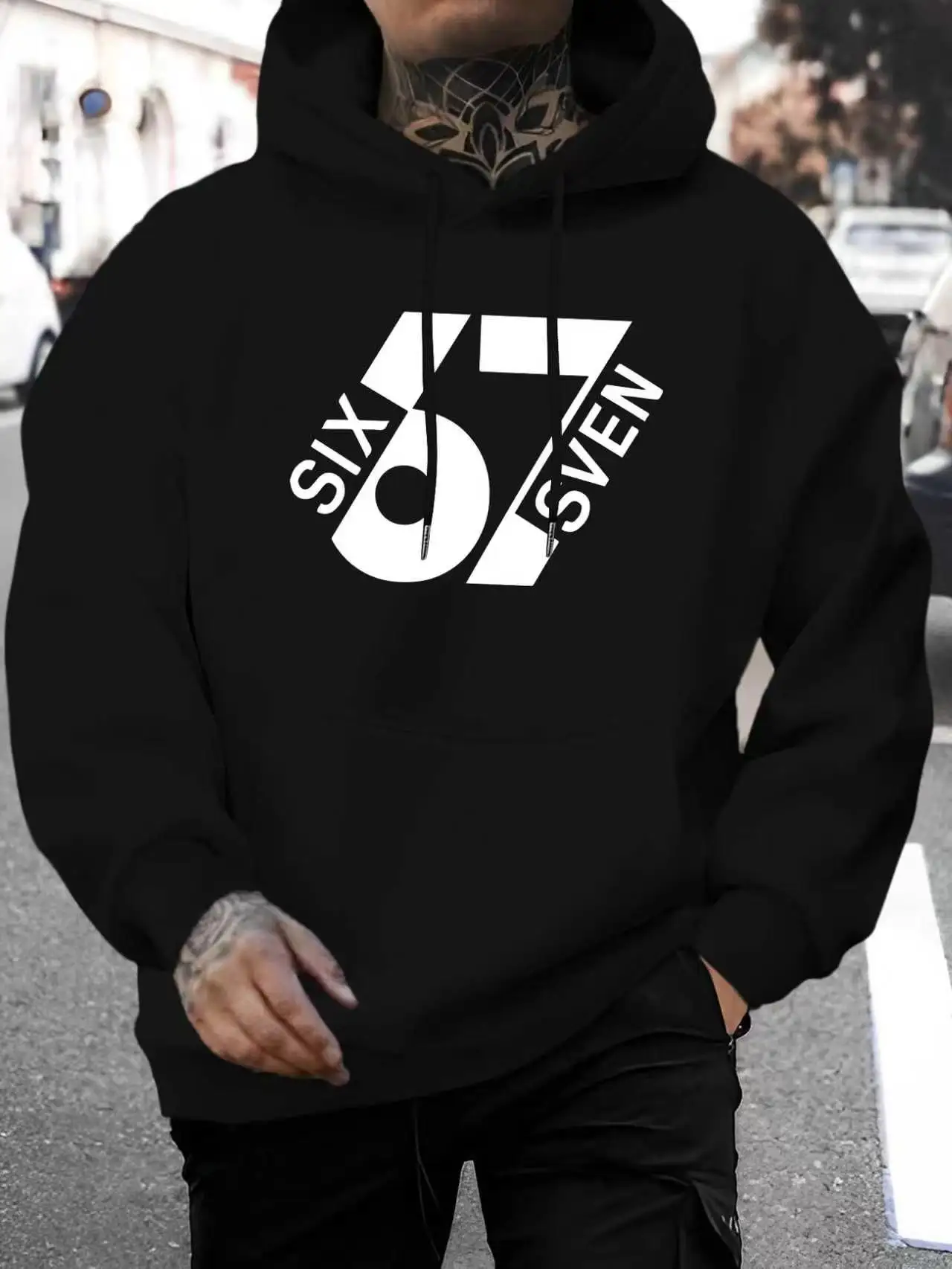New Man's Kangaroo Pocket with Modern Minimalist Print Design Micro Elastic Fabric Sports Shirt with Casual Comfortable Hoodie