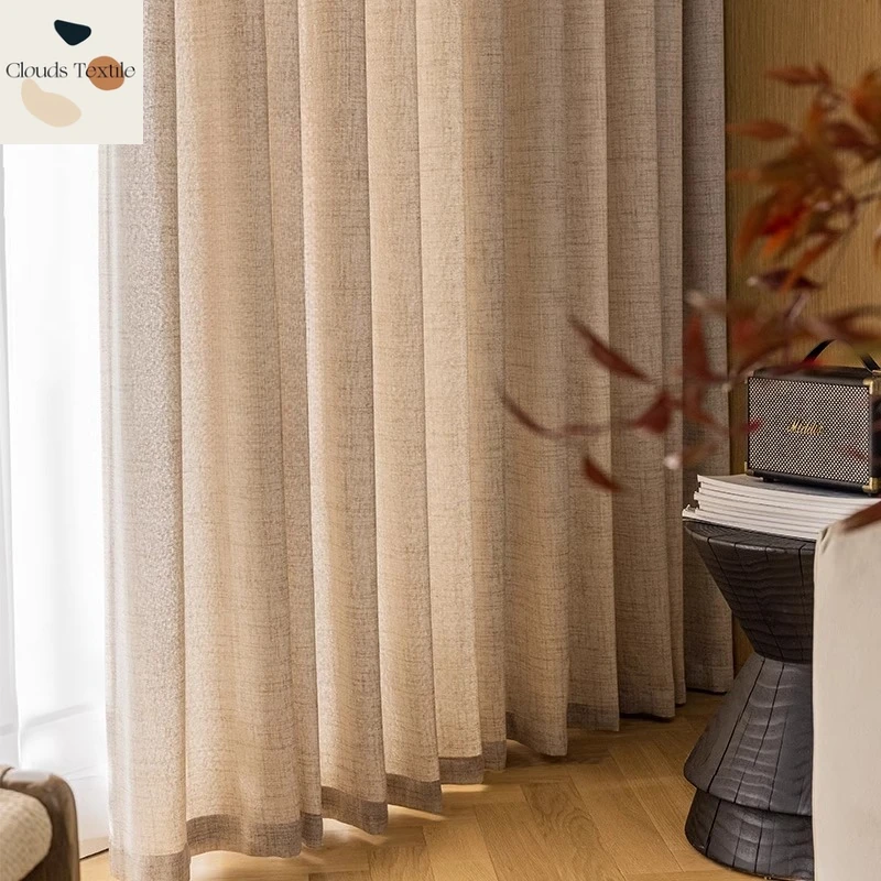 Custom  Size！！Modern Linen Blackout Japanese Log Light-transmitting Simple Curtains for Living Dining Room Bedroom Decor Window
