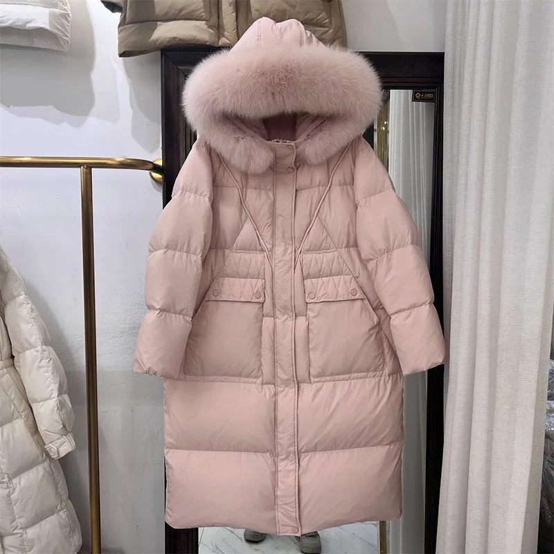 Thickeness 90% Duck Down Jacket Real Fox Fur Collar New Korean Long Puffer Coat Warm Female Fluffy Puffer Parkas