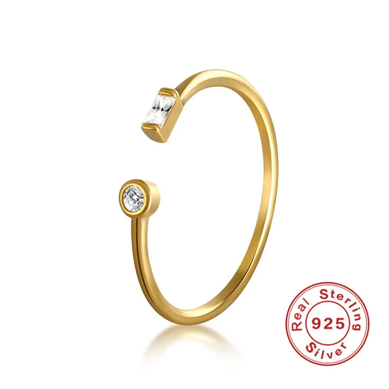 

Dawn's Jewel S925 Sterling Silver Minimalist Geometric Rectangular Round Open Ring Fashionable Personality Diamond