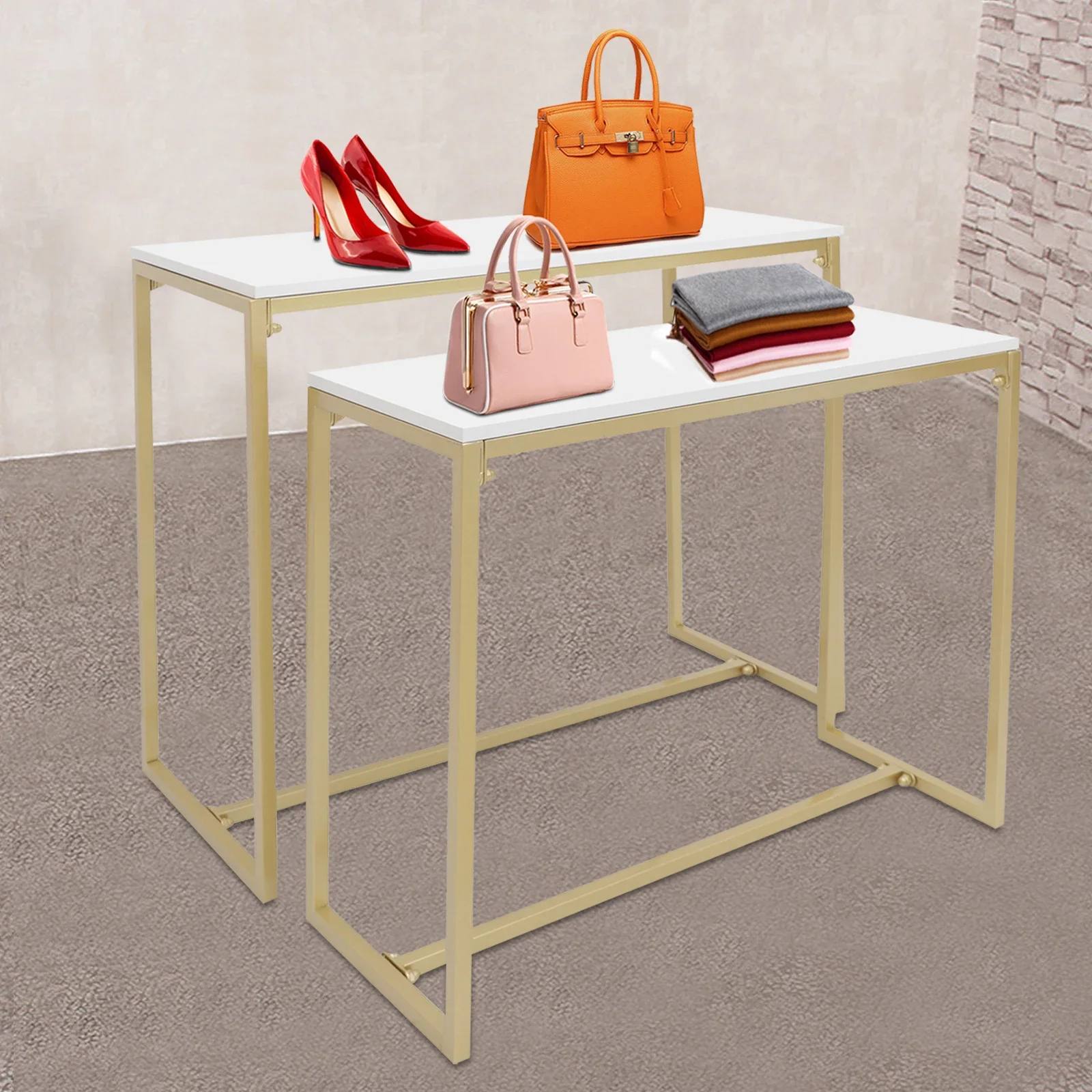 

#For Commercial Shoes Display Stand Rack Shelf Retail Stores Handbags Display SALE Metal Shoe Handbag Display Stand 2 Piece Nest