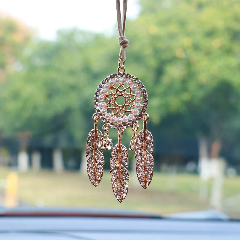Diamond-encrusted alloy dream catcher car interior pendant rearview mirror accessories