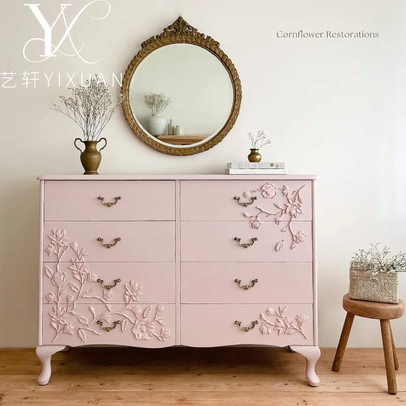 

Французский ретро-шкаф из массива дерева в пасторальном стиле, ручной работы, розовый, для гостиной, американский простой шкаф для спальни