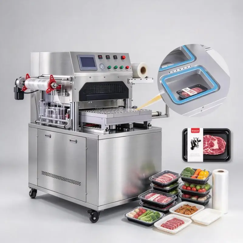 MAP Food Tray Sealing Machine Modified Atmosphere Gas Replacement Packaging Equipment for Fresh Foods