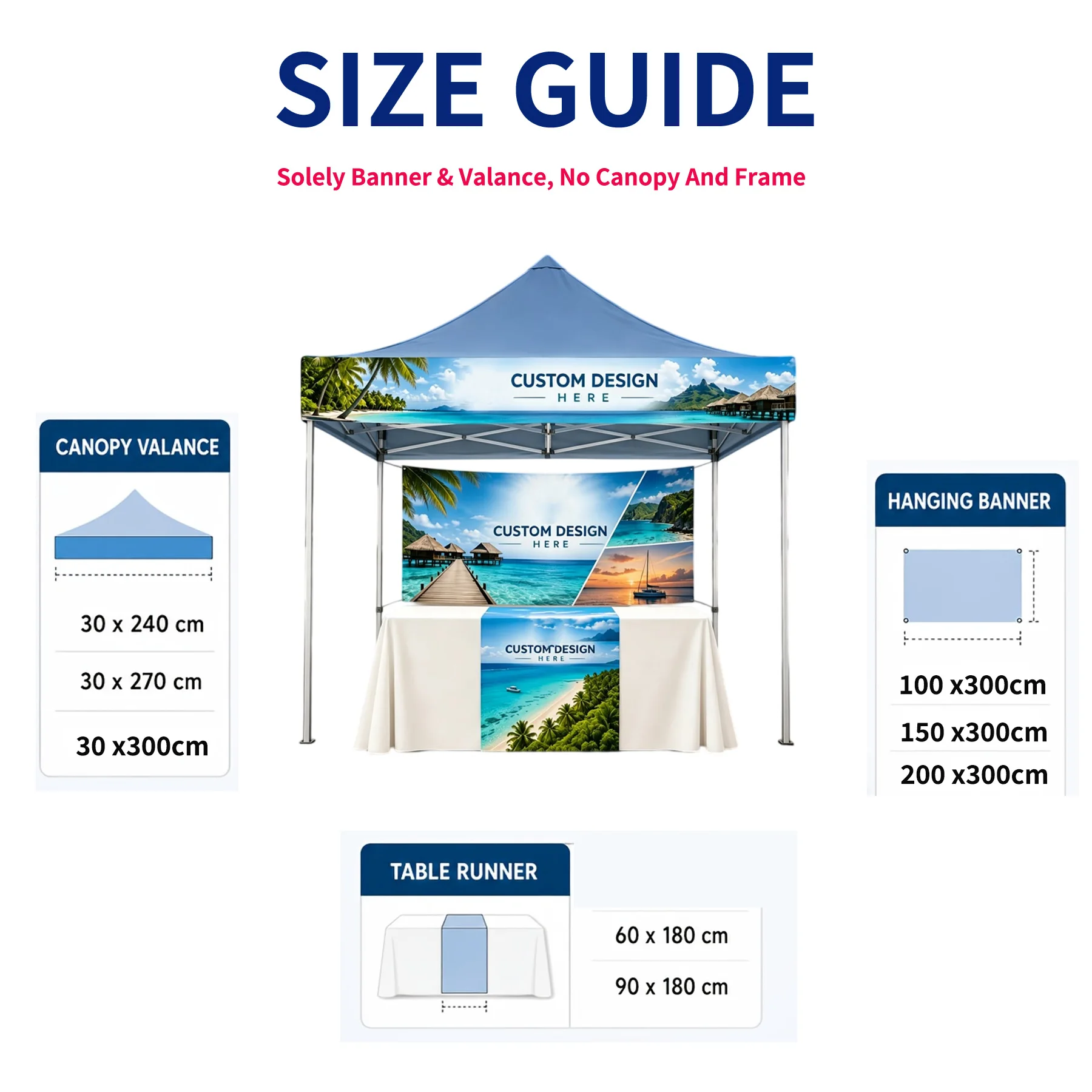 1pc Custom Business Table Runner & Tent Banner, Add Logo Slogan Design for Vendor Booth, Market Display, Craft Fair and Event
