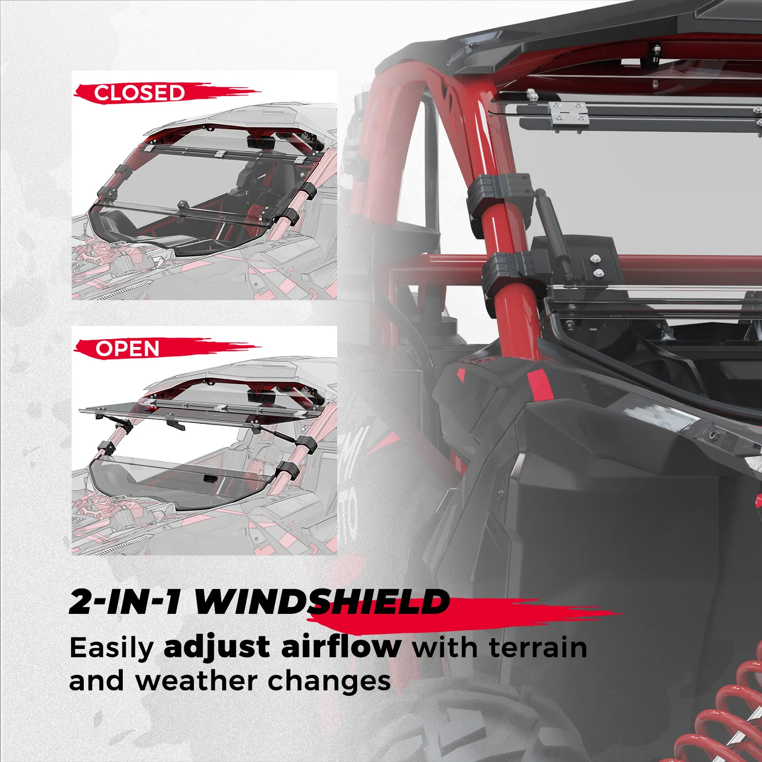 KEMIMOTO UTV PC Flip Windshield for Can-Am Maverick X3 & X3 Max Scratch Resistant Hard Coated 1/4\