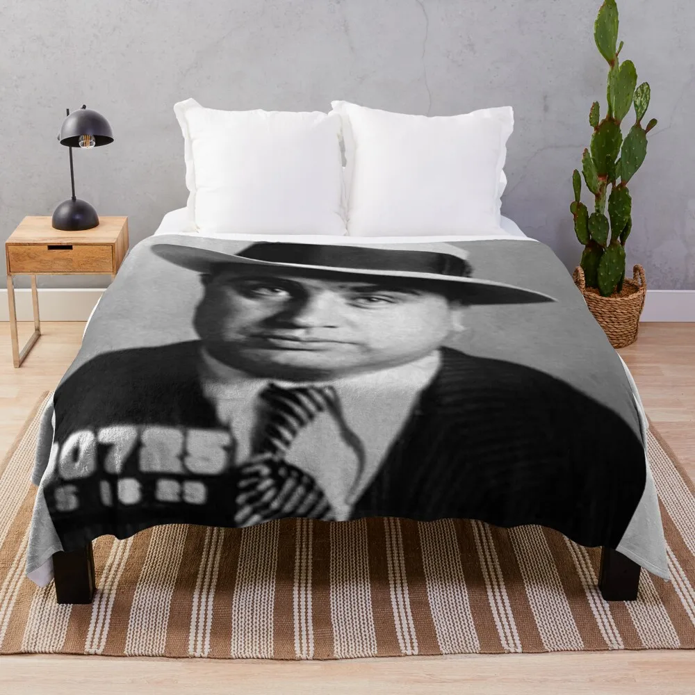 Al Capone B&W mugshot Throw Blanket Picnic Beautifuls Blankets