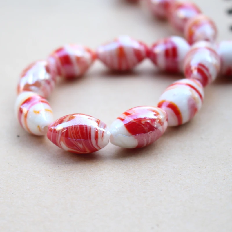 10Pcs 12*16mm Handmade Lampwork Glass Beads Double  Stripes Multi-color Oval Charm Beads for Jewelry Bracelet Necklace Earring