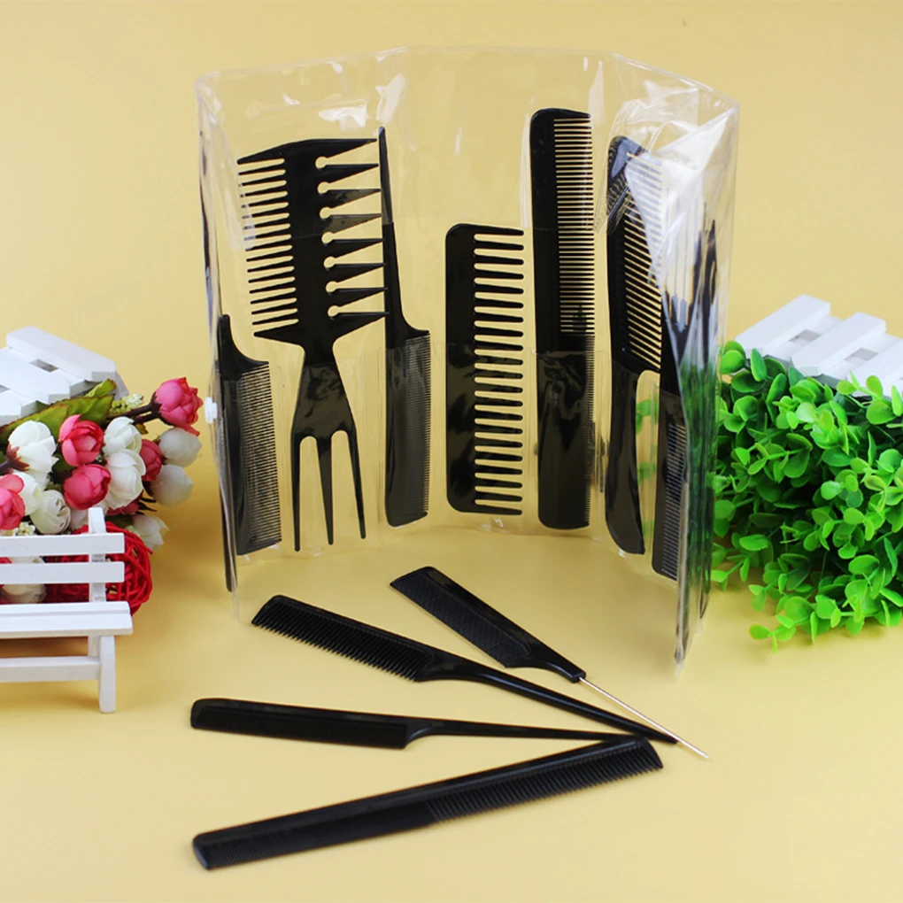 10pcs/lot Black Makeup Comb Set Styling Hairdressing Comb 10 Designs Barber Training Tail Comb Salon Studio HairCut Comb