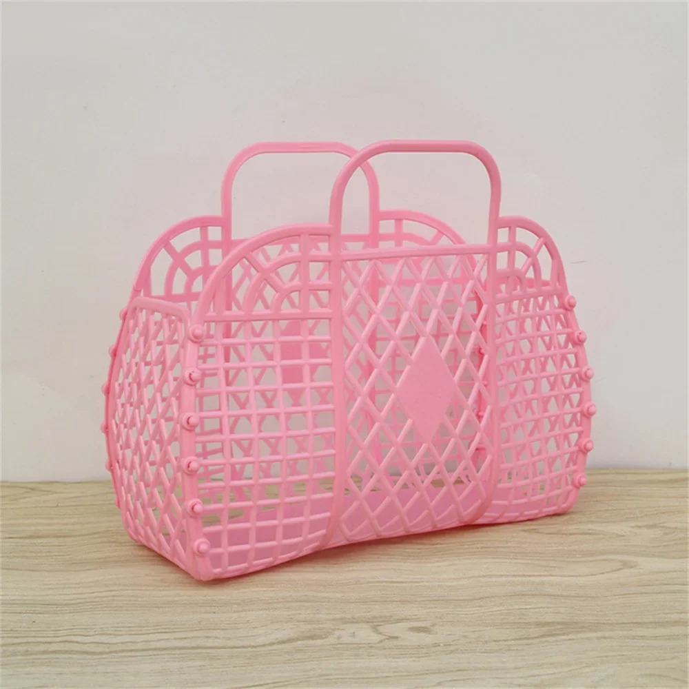 Large-capacity Bag Hollow Jelly Beach Holiday Portable Tote Bag Reusable and Easy To Clean Plastic Portable Bath Basket