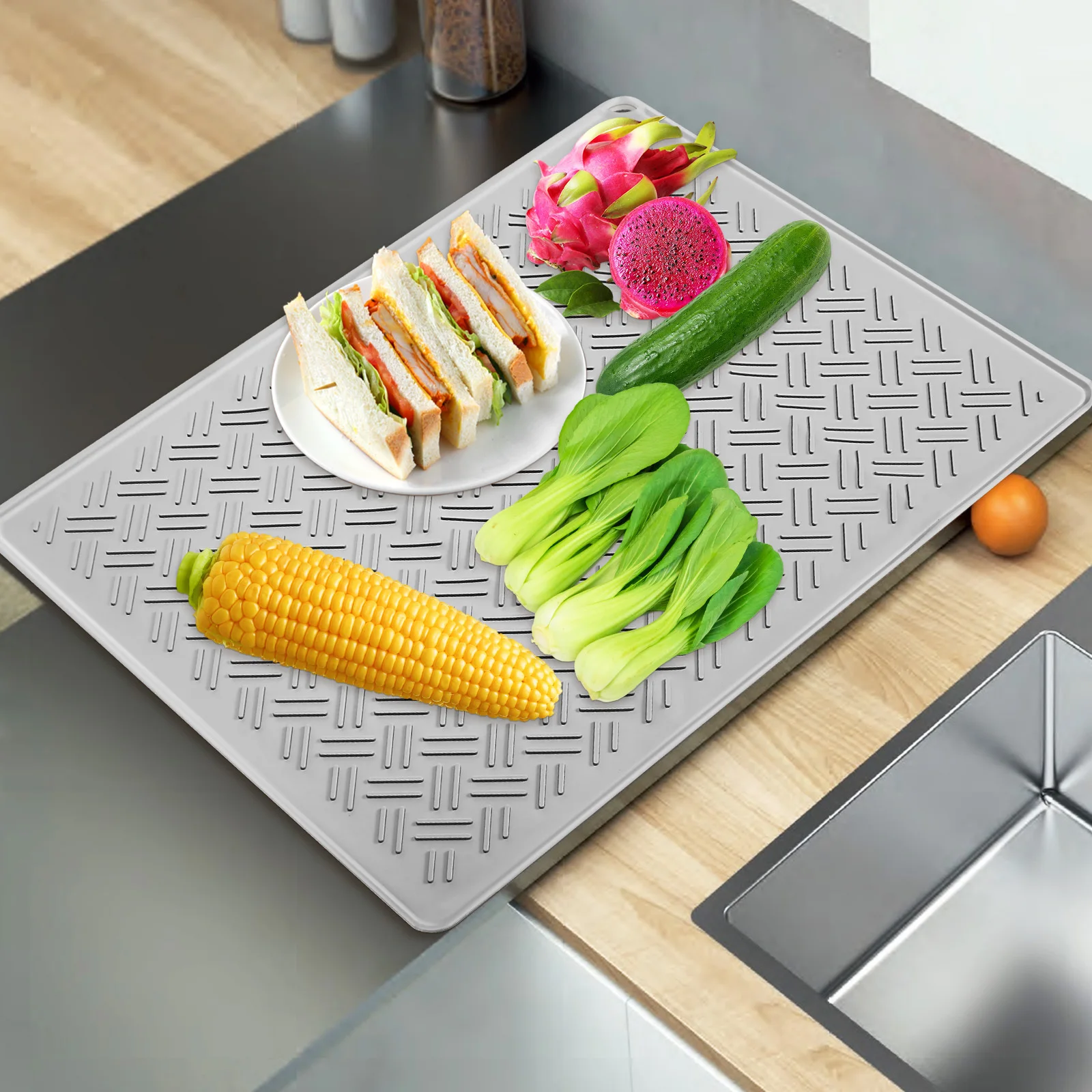 

Large Dish Drying Mat Silicone Nonslip Silicone Draining Mat Kitchen Counter Hot Dish Pad Kitchen Drying Mats for Dishes